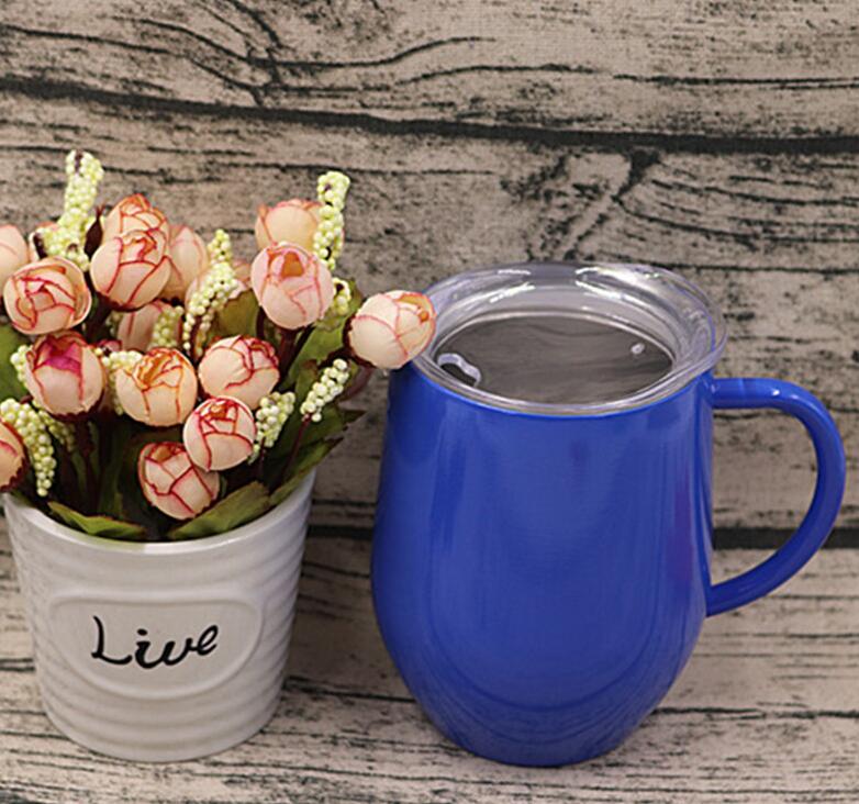 12oz bpa gratis dobbel vegg rustfritt stål melk drikke øl термокружка kopp egg form kaffe krus som lokk med håndtak: Blå