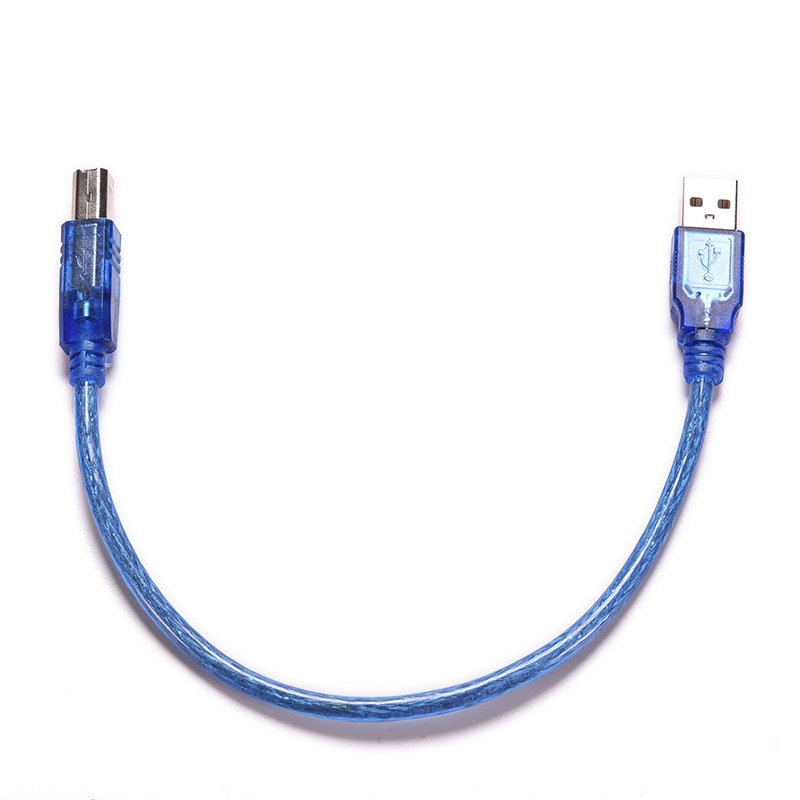 Blue 30cm USB 2.0 Printer Cable Type A Male to Type B Male Dual Shielding High Speed Transparent