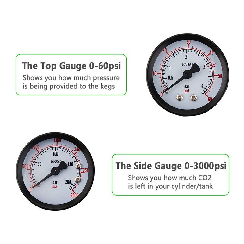 Co2 Regulator Gauge Replacement, 0-60psi / 0-3000 psi Co2 Pressure Gauge with 1/4"NPT Thread for Homebrew CGA320/W21.8 Regulator