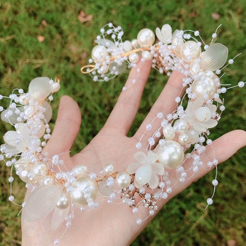 Fiore Della Perla di modo Della fascia corona di Nozze Sposa Accessori per Capelli fascia Dei Capelli del Diadema Di Cristallo dei Monili Copricapo Dei Capelli