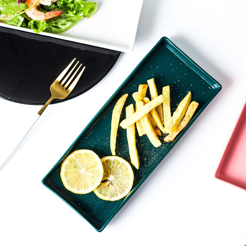 European ceramic sushi plate rectangular western food plate solid color home dessert snack food plate fish dish LB42317