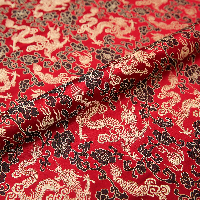 75cm Satin Silk Brocade Fabric Dragon Pattern Fabric for Sewing DIY Material for Clothes Width 75cm
