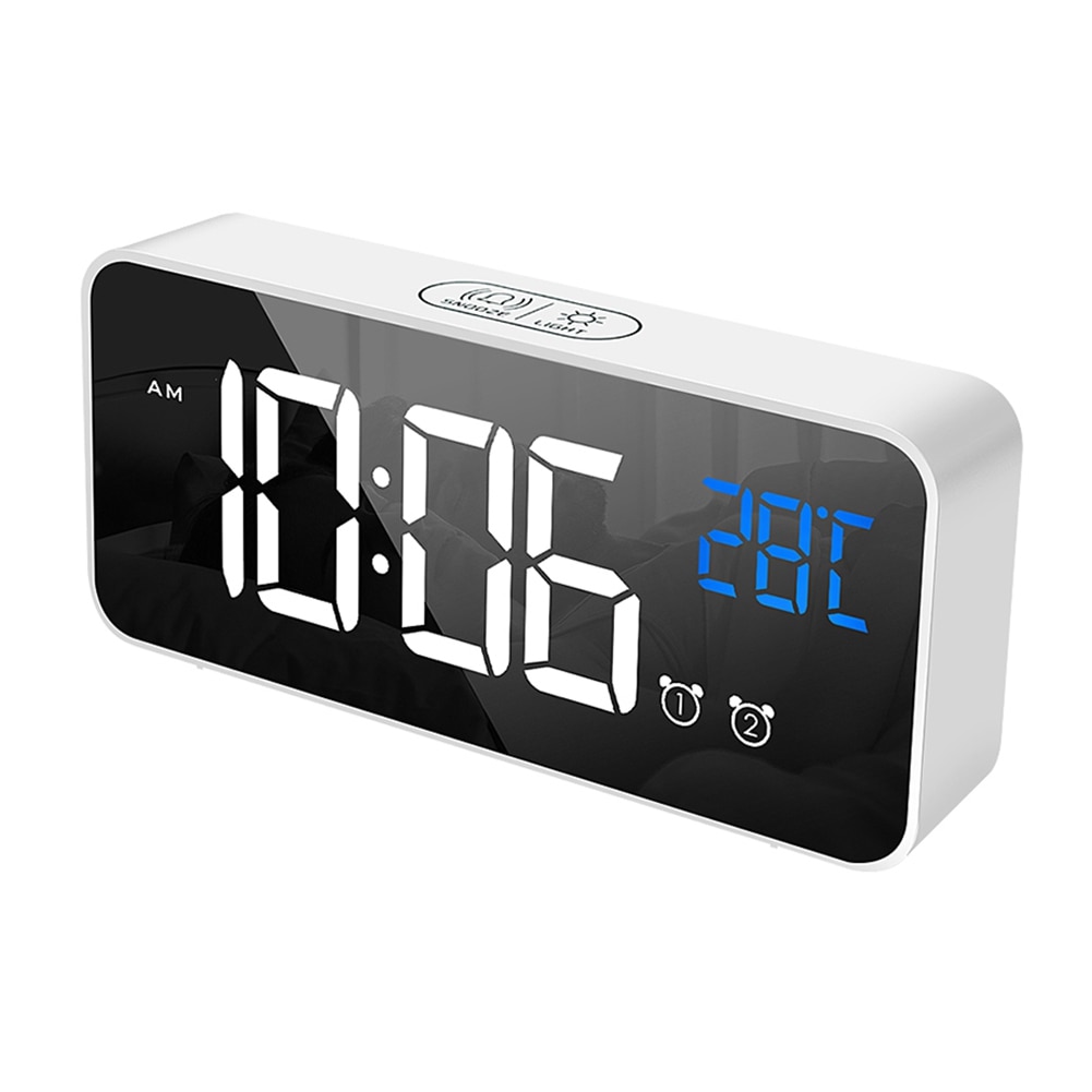 LED Digital Music Alarm Clock 2 Alarms Voice Control Clock Snooze Temperature Display Despertador Electronic Desktop Clocks