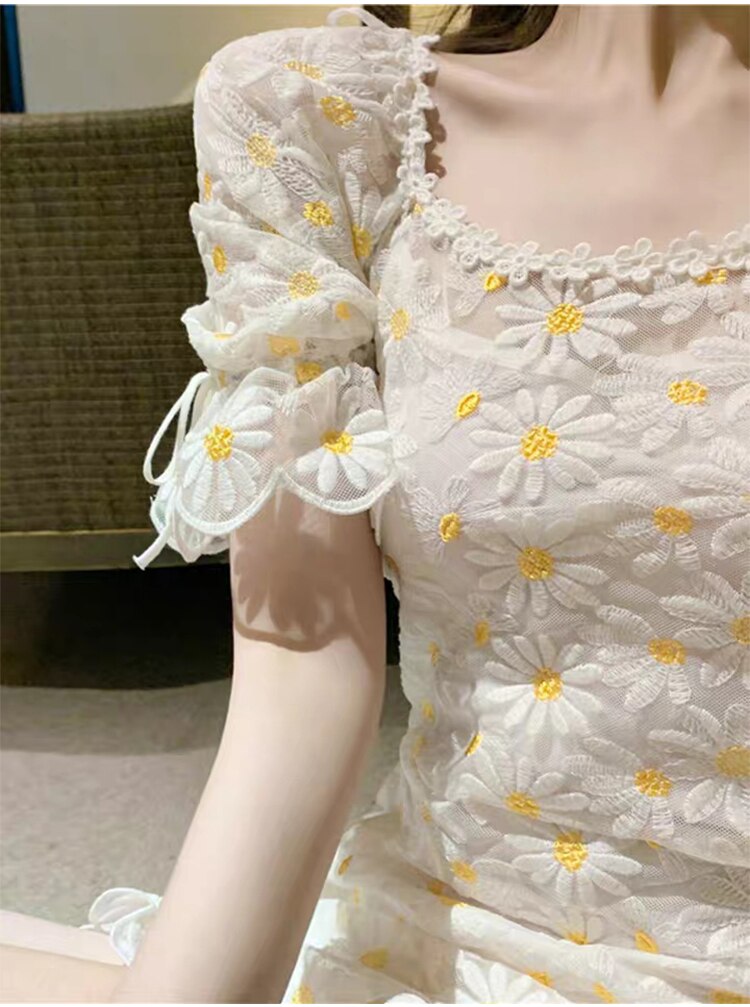 Kleine Gänseblümchen Spitze Stickerei Gittergewebe Stoff Für Kleid Felsen Kleidung Bildschirm Diy Zubehör 114cm breite