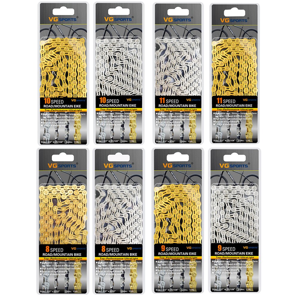 VG Sports Bicycle Chain 8 9 10 11 speed Bicycle chain silver half hollow bike chain mountain road bike full hollow chains ultral