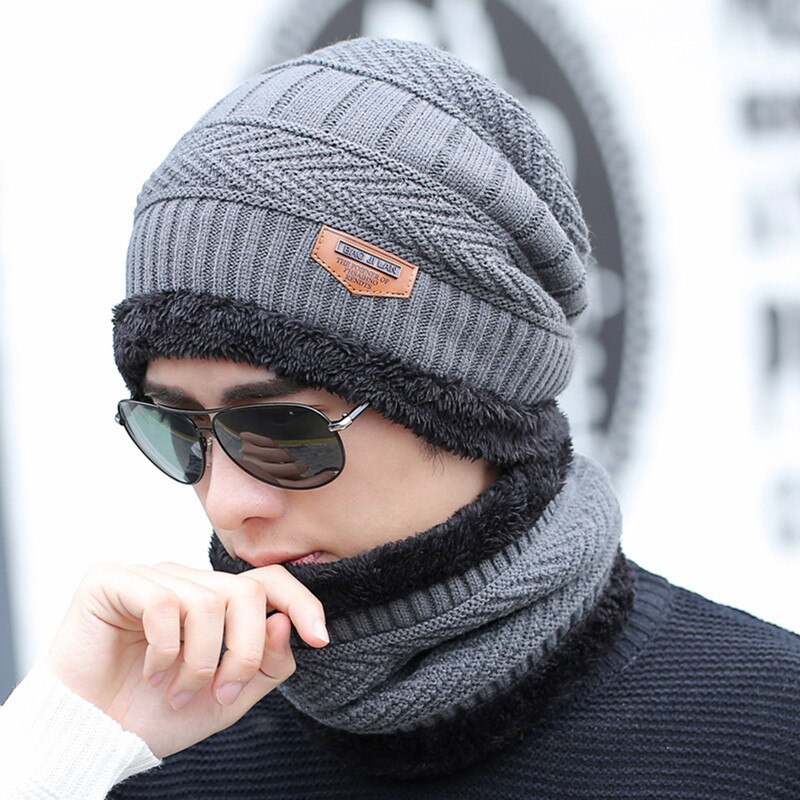 Vinterhatter skullies beanies lue vinter beanies til menn kvinner ull skjerf caps balaclava maske gorras panser strikket lue: Grå