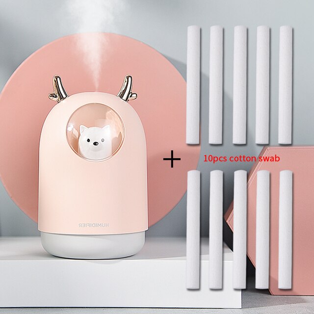 Electric Humidifier Aroma Air Diffuser Ultrasonic Air Humidifier Diffuser Cool Mist Maker For Home Essential Oil USB 300ml: Pink-10