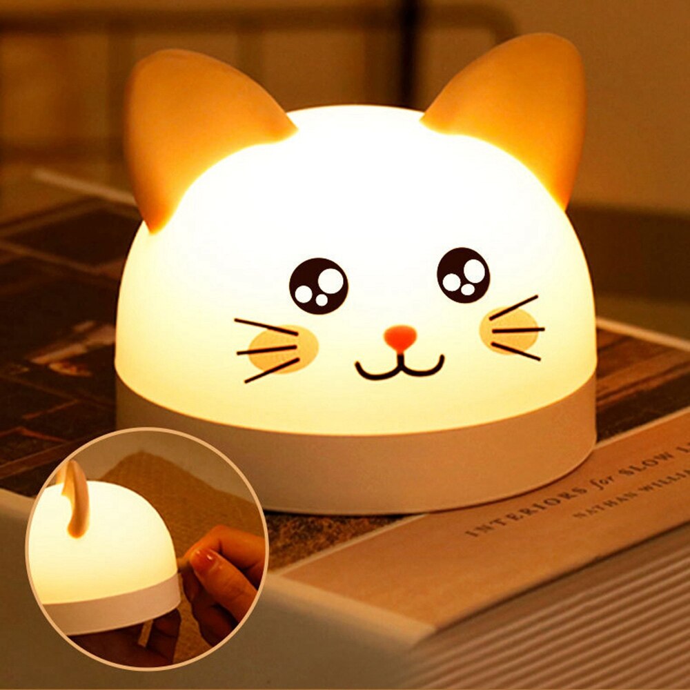 Réveil en forme de chat mignon pour enfants, 3 couleurs, LED, minuterie, veilleuse Rechargeable, pour enfants