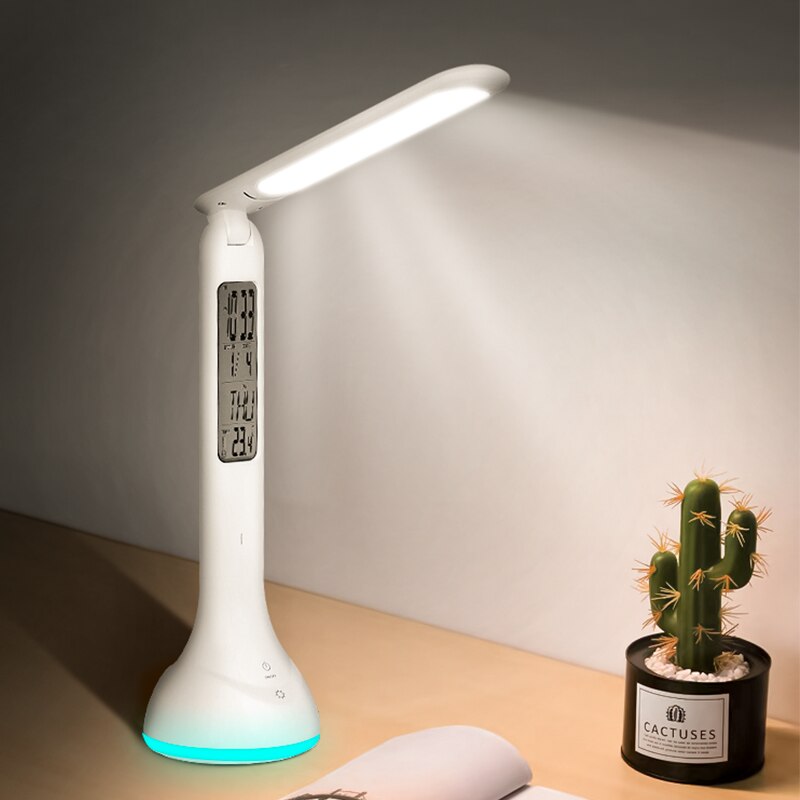 LED Desk Lamp Foldable Dimmable Touch Table Lamp with Calendar Temperature Alarm Clock table Light night lights LAOPAO: with 7 color button