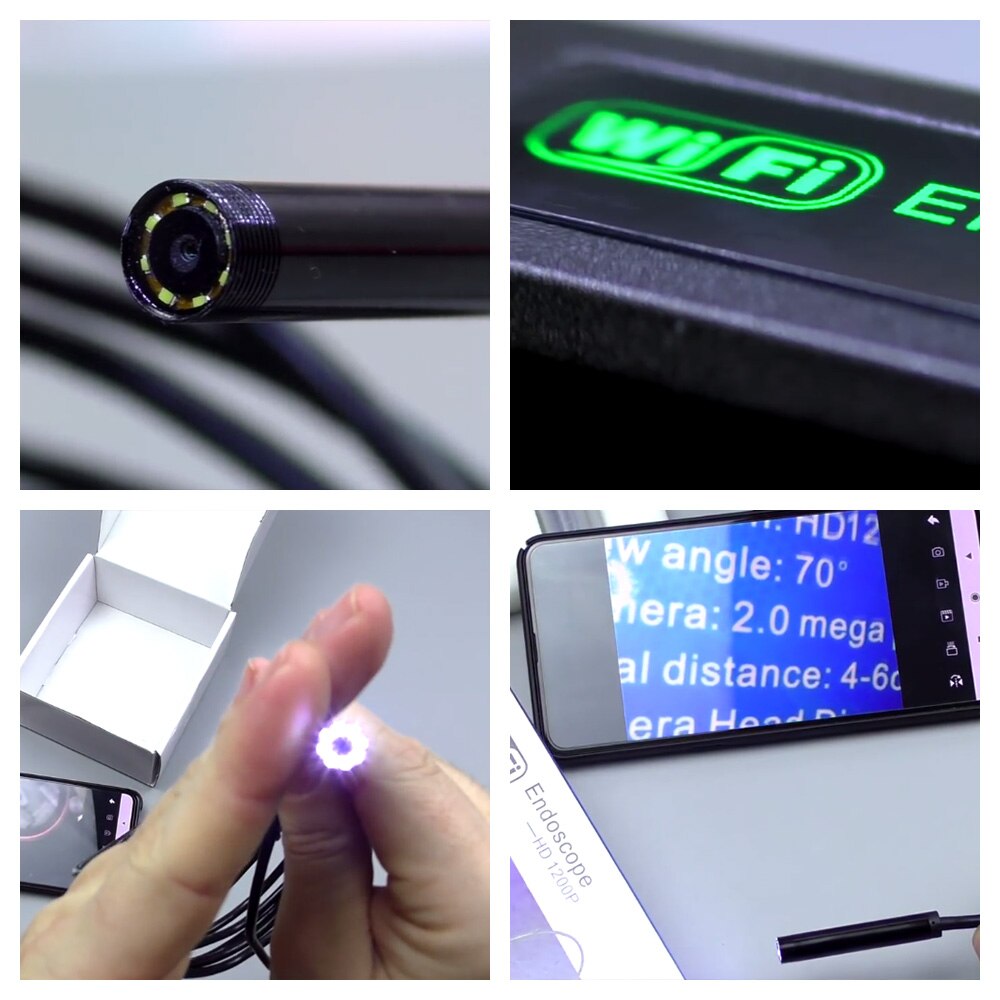 FUERS WIFI Endoscope Camera HD 1200P 8mm Waterproof Hard Cable Inspection Mini Camera For IOS Android Windows Endoscope