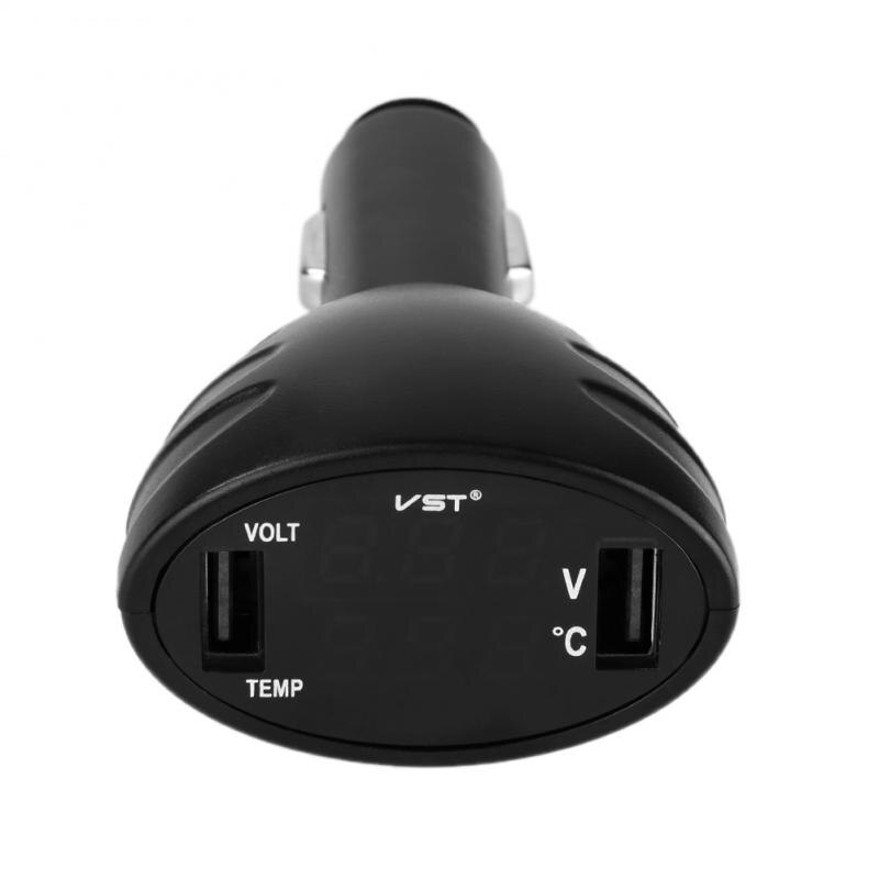 Dual Usb Car Charger Auto Digitale Led Voltmeter Sigarettenaansteker Adapter 3in1 Thermometer Batterij Monitor Auto Vervangende Onderdelen