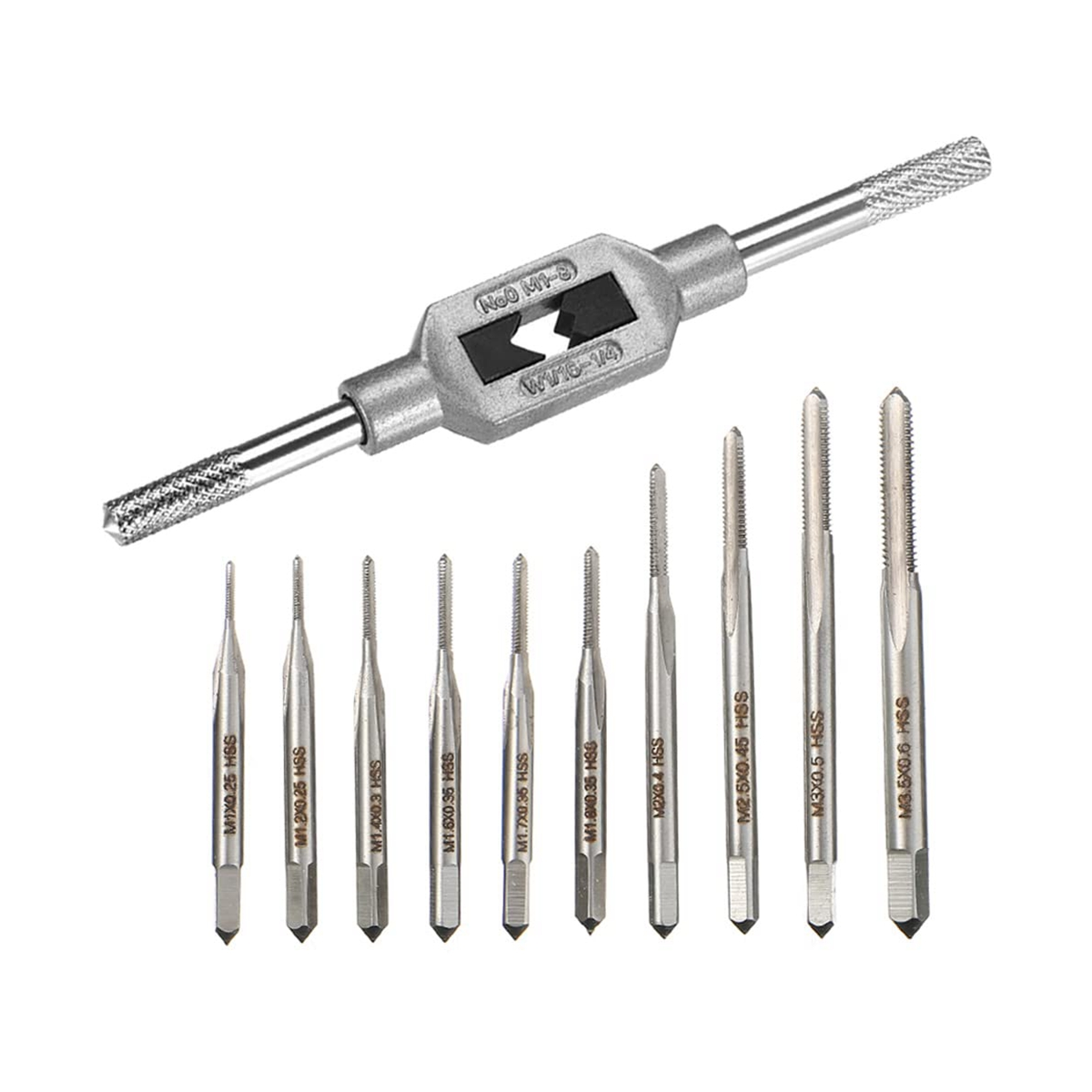 Broca de microgrifos de 10 piezas, herramienta de roscado de tornillo de mano pequeño, M1-M3.5 HSS, Mini grifo de enchufe Métrico