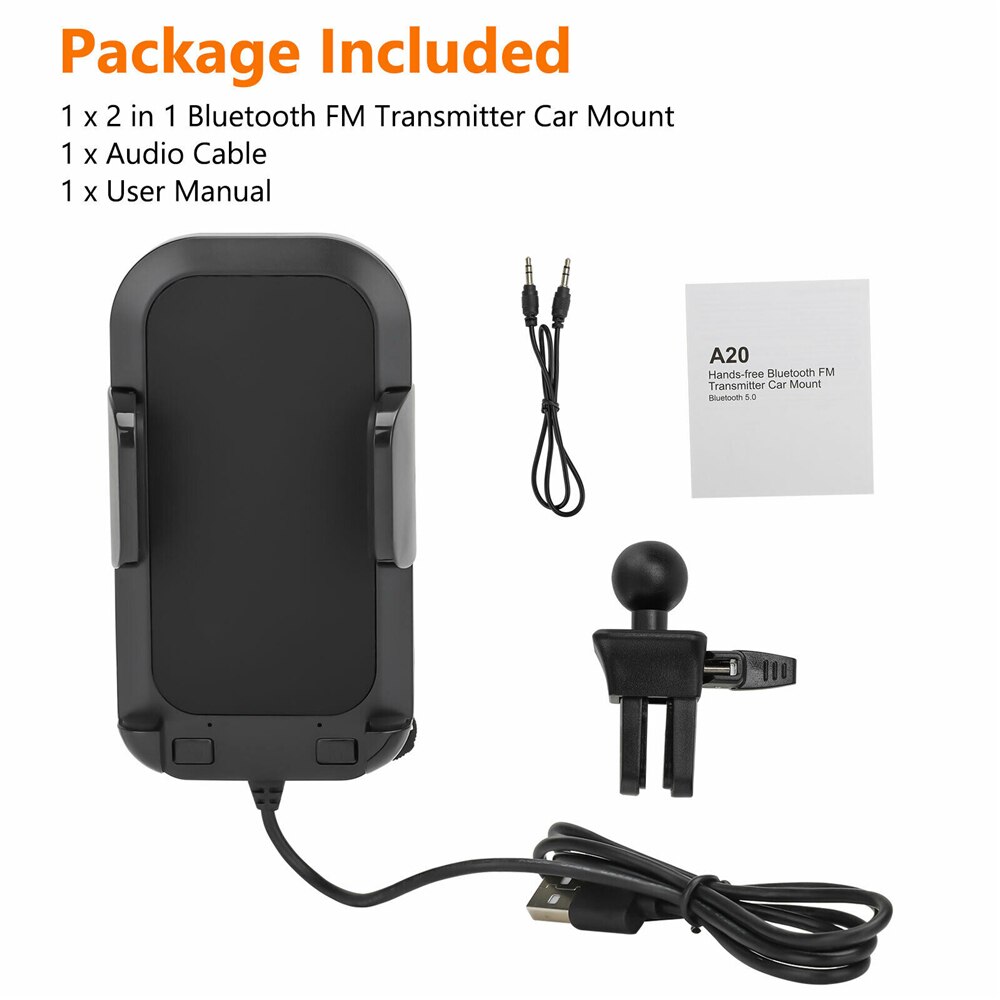 1PC 2 in 1 Bluetooth FM Transmitter Car Mount Bluetooth Wireless Radio USB Phone Holder