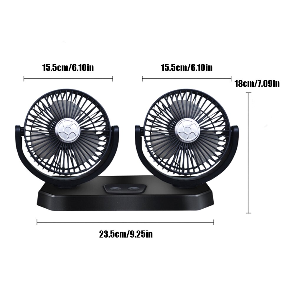 Ventilateur double tête de voiture 12V/24V, 3 vitesses réglables pour sièges avant et arrière, faible bruit, accessoires de voiture
