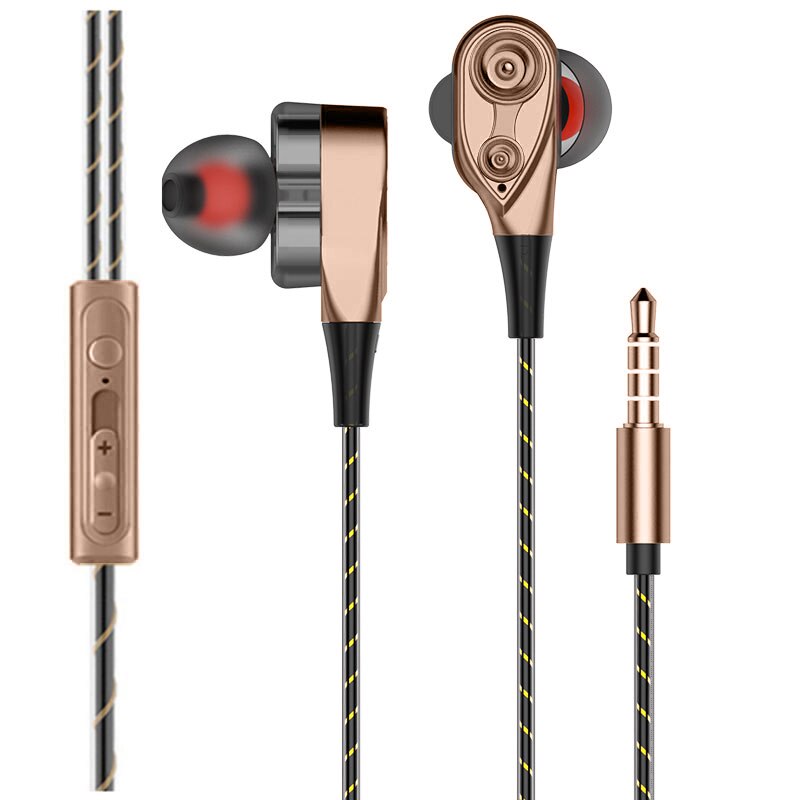 Wired Hoofdtelefoon Hoge Bass Headsets Sport Oordopjes Dual Drive Stereo In-Ear Wired Oortelefoon Met Microfoon Oordopjes Voor Telefoon: Gold 1