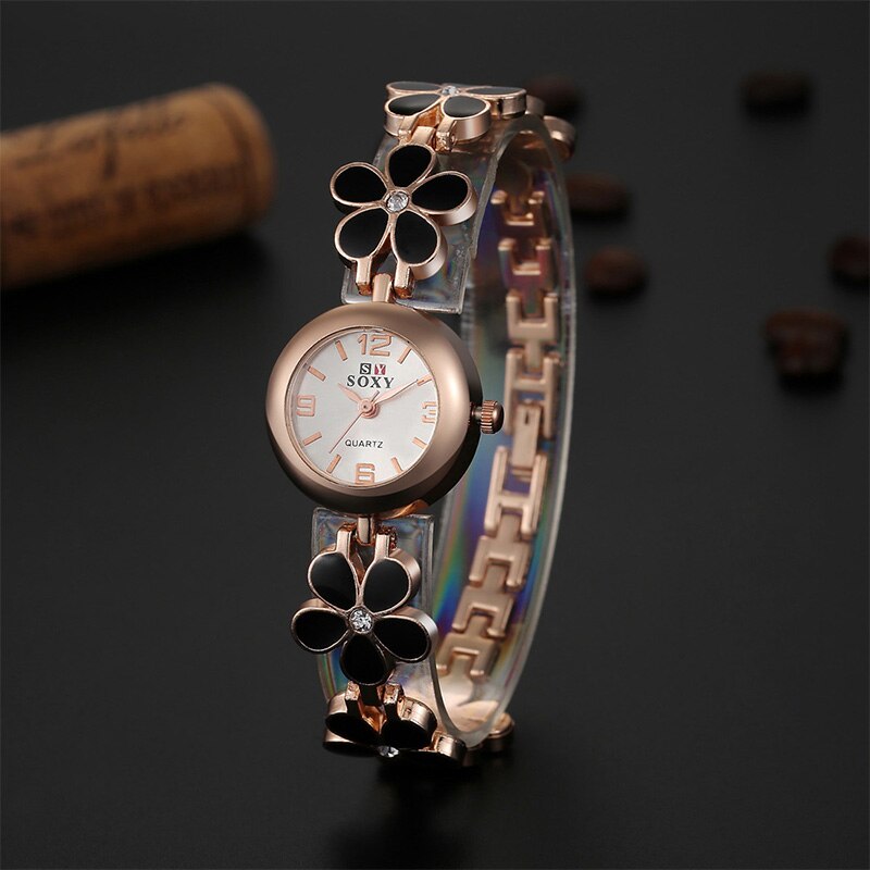 Soxy Luxe Horloge Vrouwen Mode Gouden Horloges Volledige Staal Bloemen Armband Horloge Vrouwen Uur Klok Dames Horloges Lady