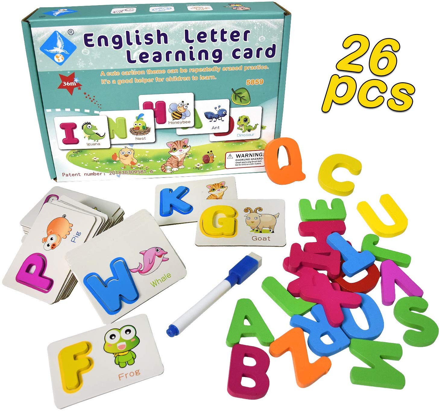 Træ abc bogstaver, der matcher flashkort puslespil læringslegetøj - ideel til læsning og skrivning af legetøj til børnehavebørn