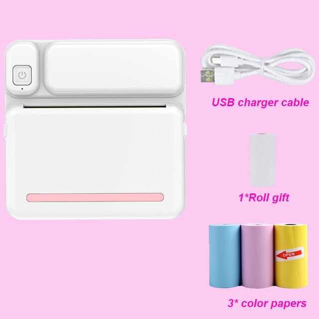MINI Portable Thermal Printer Print Photo Pocket Thermal Label Printer 58mm Printing Wireless Bluetooth Android IOS Printers: Pink 3color