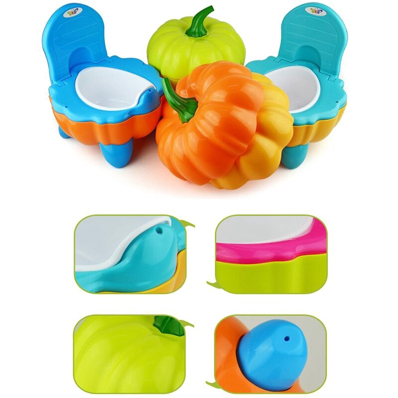 Bonita silla de bebé orinal plegable de dibujos animados para niño pequeño asiento de inodoro portátil de plástico calabaza-azul + naranja