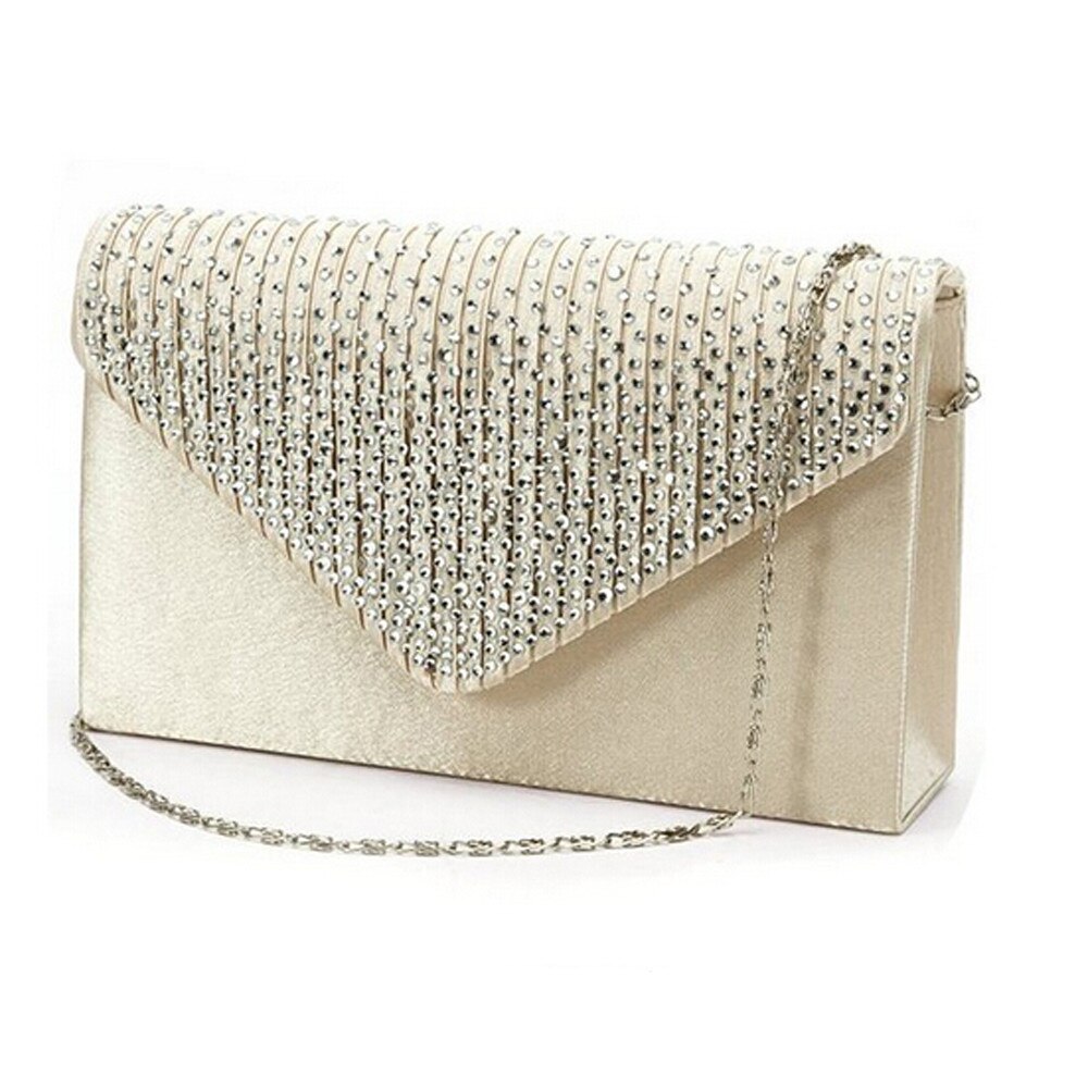Dames Grote Avond Satijnen Bruids Diamante Dames Clutch Bag Party Prom Envelop Schouder Crossbody Tassen Diner Schoudertas: Beige