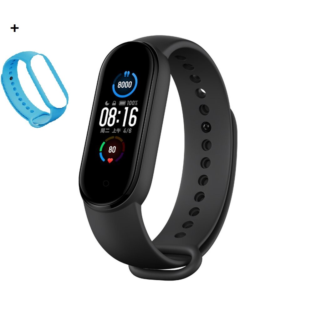 Newest Xiaomi Mi Band 5 Wristband 4 Color Heart Rate Fitness Tracker Bluetooth Sport Bracelet AMOLED Screen Miband 5: sky blue