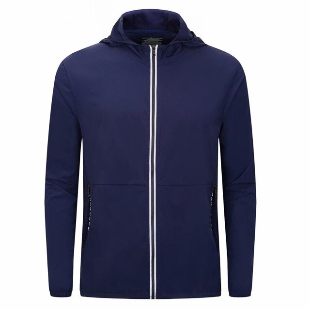 Løbejakke med hætte til mænd langærmet sweatshirt hurtigtørrende lynlåsjakke fitness gymnastikskjorter fodbold fodbold basketball jakke: Safir / M