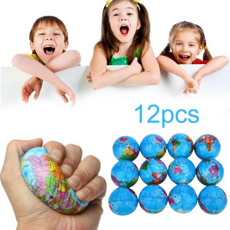 Bola de globo terráqueo de 6,3 cm esponja hinchable juguete de prensa elástico colorido divertido