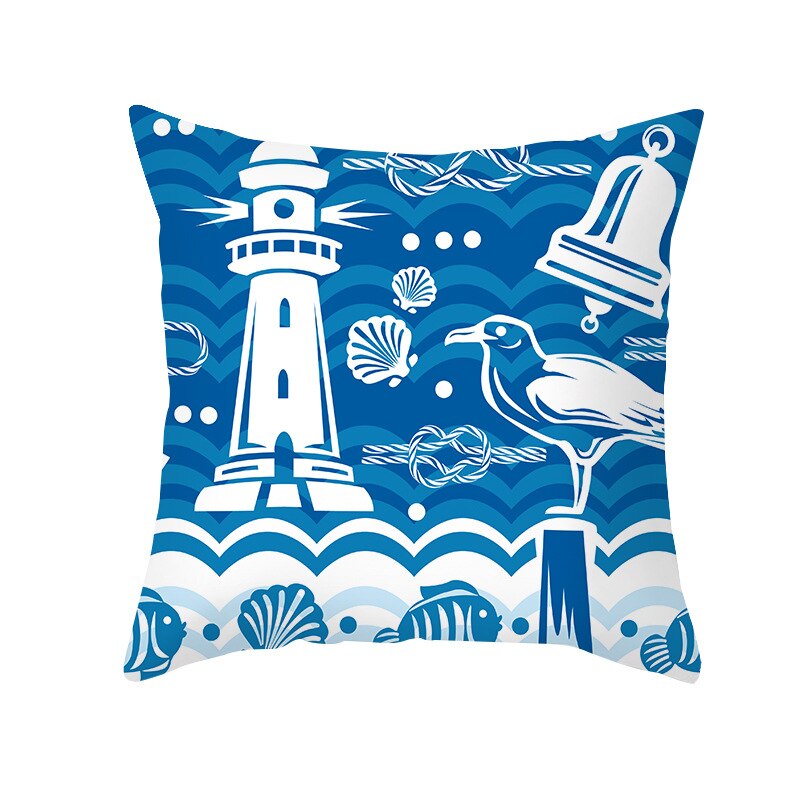 Taie d'oreiller de chambre à coucher pour bébé, 45x45cm, forme géométrique, fond de mer bleu océan, motif étoile de mer, dauphin: 55-3