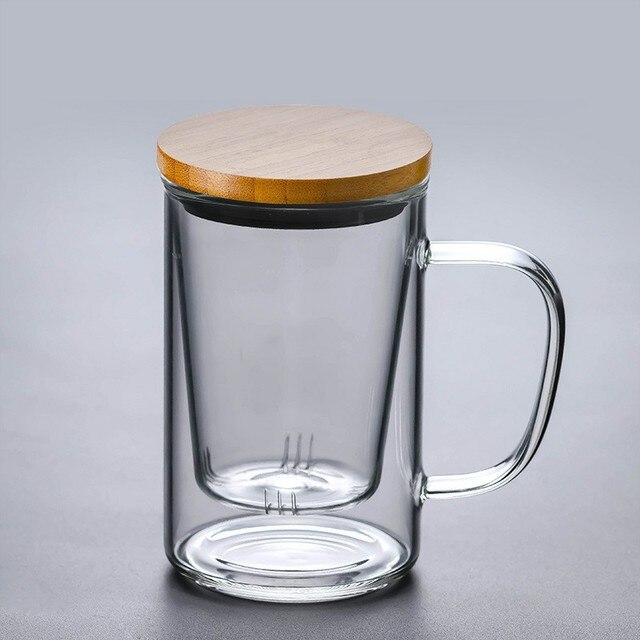 Transparent Glass Tea Cups Household Flower Teacups with Lid and Filter Heat Resistant Water Mug Office Drinkware: 500ml