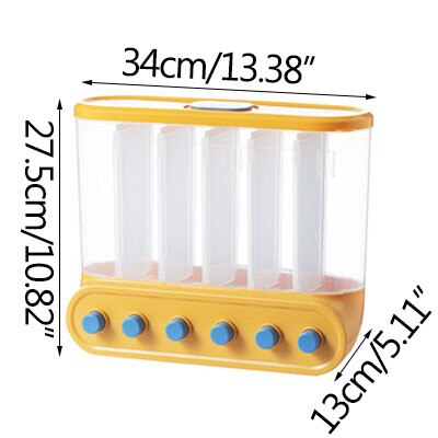 Distributeur de céréales mural, conteneurs de cuisine, distributeur de céréales, conteneurs de stockage des aliments scellés, boîte alimentaire, récipient de céréales à domicile: 6 grids yellow
