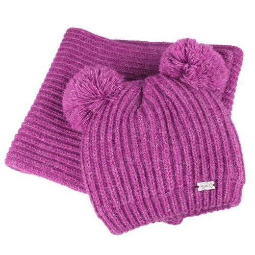 Furtalk lasten talvihattu ja huivisetti lapsille lämmin talvi kaksinkertainen pom pom hattu poikavauva tytöt fleece neulottu pipo hattu ja huivi: Ruusunpunainen