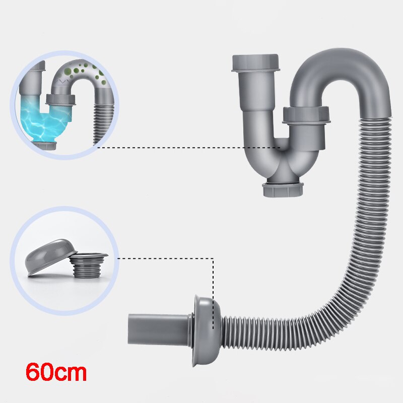 Abs Wastafel Afvoer Slang 32Mm Universele Flexibele Tubing Aanrecht S-Bocht Deodorant Downpipe Badkamer Sanitair Slang Accessoires: 60CM Stretch Length