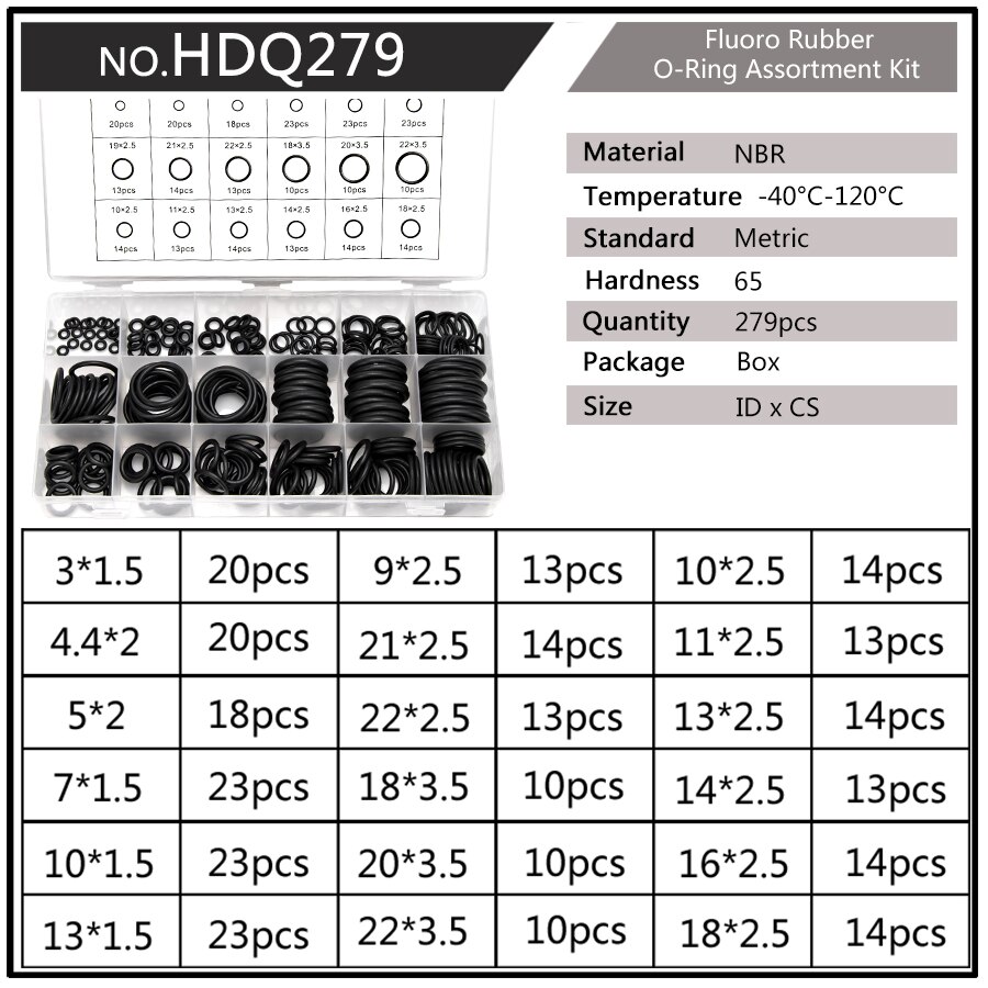 125-150-225-279-300pcs Afdichting O-Ring Siliconen Nbr Vmq Fkm Rood Zwart Wit Groen Pakking Vervanging Cs 1.5Mm 2.4Mm 3.1Mm S24: HDQ279 x1