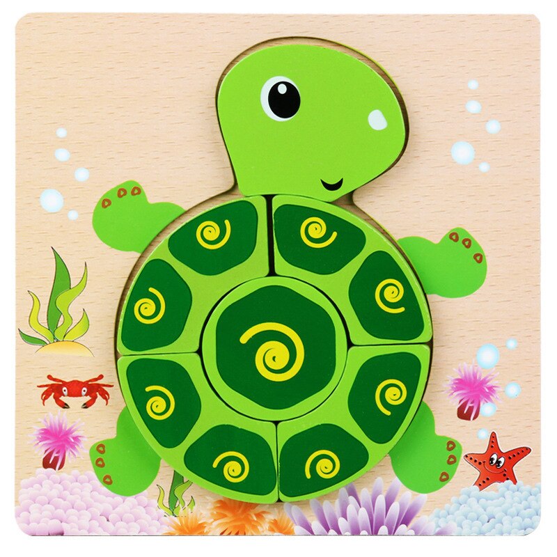 Houten Jigsaw Dieren Puzzels Voor 1-3 Jaar Oude Meisjes Jongens Peuters Educatieve Voorschoolse Speelgoed Houten Puzzel Voor baby &#39;S: Turtle