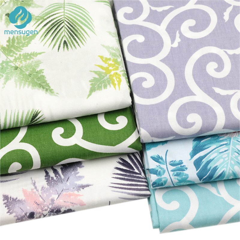 Mensugen Monstera Palm Leaves Printed 100% Cotton Fabric Meters for Patchwork Quilting Dresses Cushions Blanket Sewing Cloth