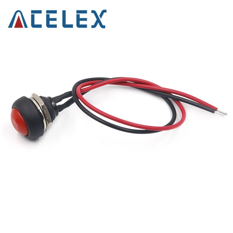 12mm PBS-33B Waterproof Momentary ON OFF Push Button Swithch Mini Round Switch: Red with line