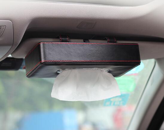 Zwart Lederen Auto Tissue Box Met Witte Kristallen Voor Dashboard Armsteun Universele