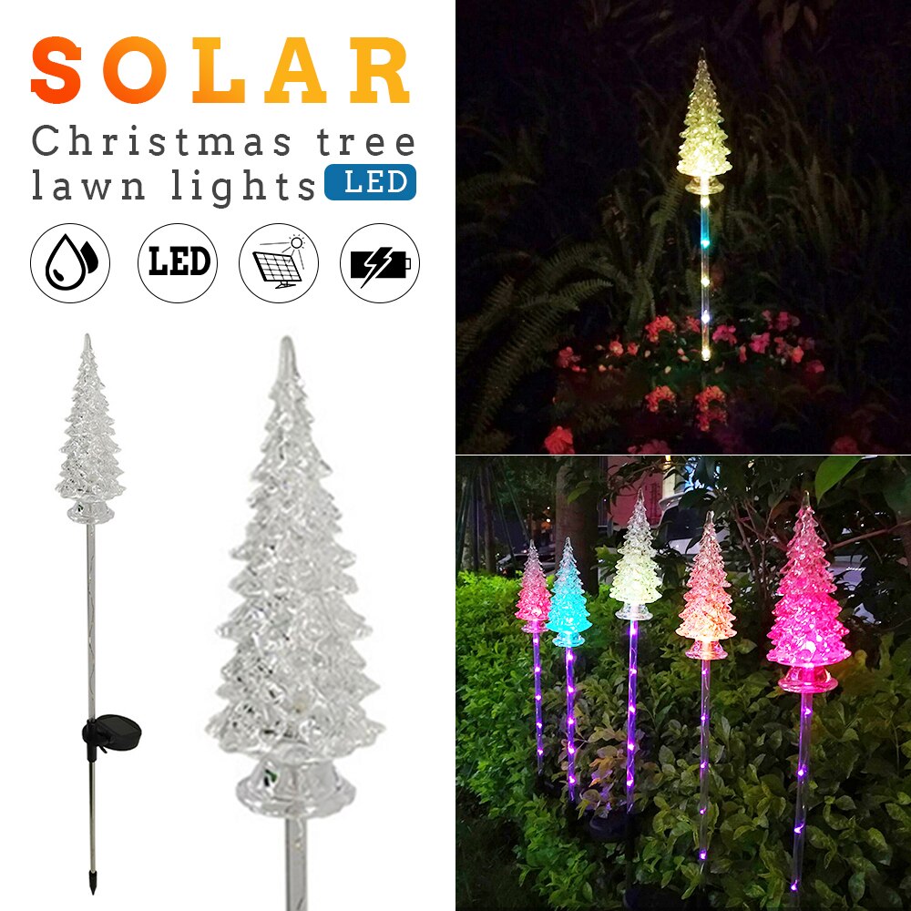 IP65 Waterproof Garden Solar Lights Crystal Christmas Tree Stake Light Color Changing Landscape Lighting LED Yard Lamp