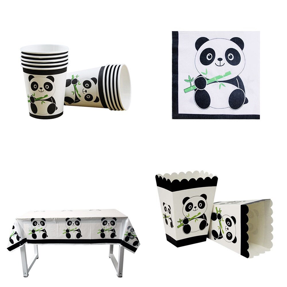 Cute Cartoon Panda Theme Tableware Birthday Party Disposable Plate Napkin Flags Cartoon Kids Favors Baby Shower Party Supplies