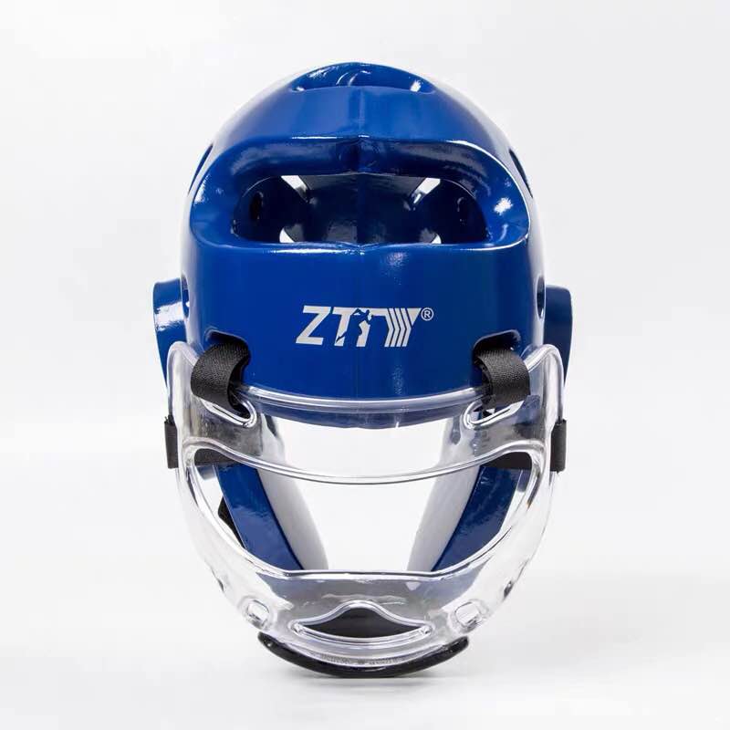 Taekwondo nakrycia głowy pogrubienie karate kask dorosłych dzieci Sanda boks szkolenia kask Muay Thai ochronny sprzęt nakrycia głowy: blue with face mask / L