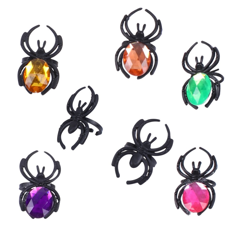 1 Set Van Plastic Halloween Gekleurde Diamond Opening Spider Ring (20Pcs Boor-Gemengde Zak En 20Pcs met Zwarte Tas)