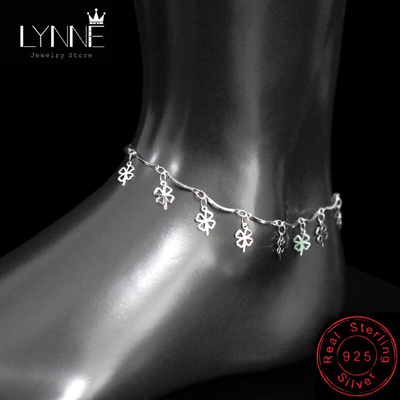Bracelets de cheville porte-bonheur en argent Sterling 925, breloque de plage, style bohème, chaîne de pied, pendentif trèfle et feuille, de bijoux pour femmes, nouvelle