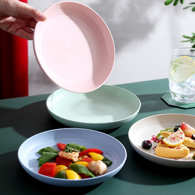 Vajilla paja trigo reutilizable, vajilla para el hogar, plato de sopa y ensalada para niños y adultos, juego de vajilla redonda, platos de lechuga, blanco