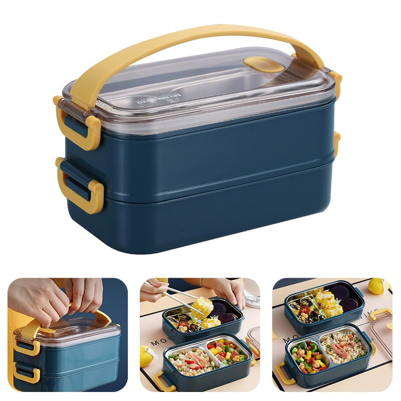 304 Rvs Lunchbox Draagbare Student Volwassen Bento Box Grote Capaciteit Double-Layer Lunchbox Magnetron Voedsel Container