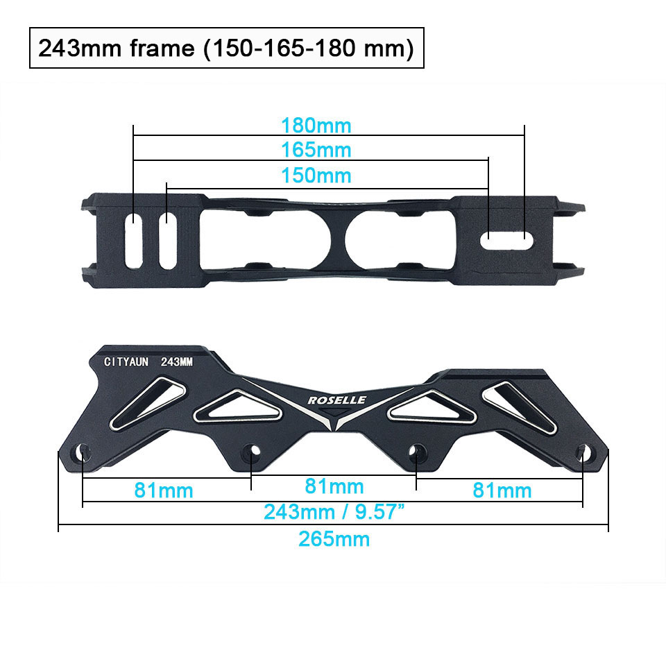 Ruedas y rodamientos para Patines en línea Slalom, Base para Patines deslizantes para adultos y niños, 231, 243mm, marco y 4x80, 76 y 72mm, 90A