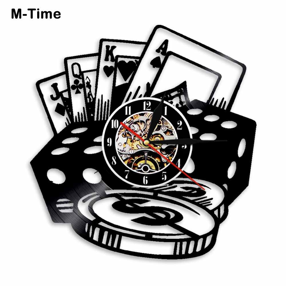 Poker Dice LED Wall Clock Poker Chip Set Vinyl Record Wall Clock Poker Room Wall Decor Poker Player Gambler reloj de pared
