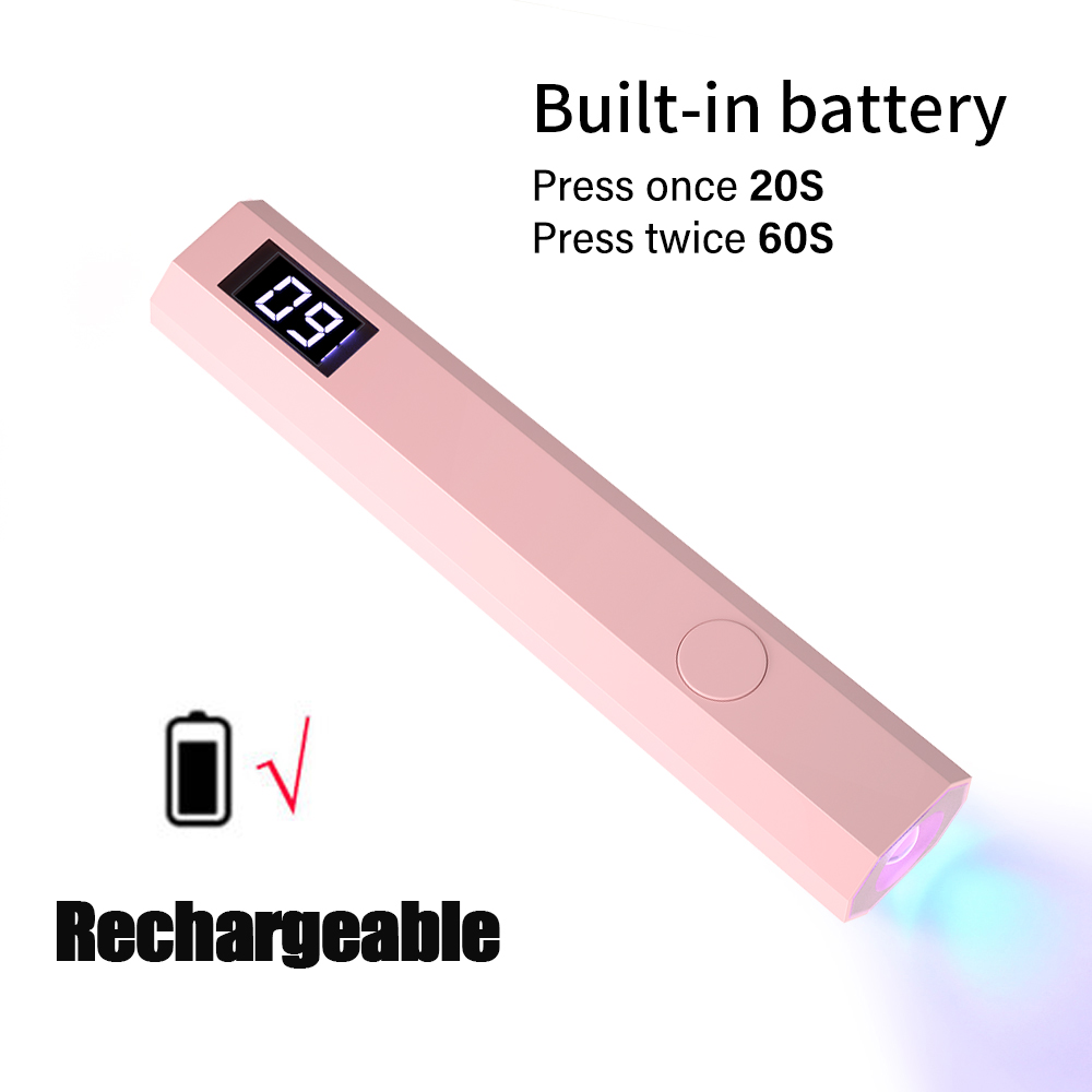 Handheld uv-lamp voor gelnagels, draagbare uv-nagellamp, oplaadbare led-nagellamp voor nagelstudio's: Roze