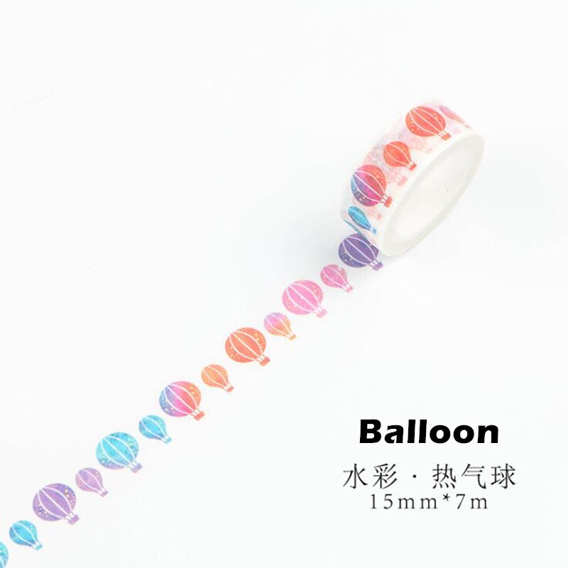 Akvarel papir washi tape 15mm farve hjerte diamant ballon galakse selvklæbende malertape dekoration klistermærker hjemme diy kunst  f147: Ballon
