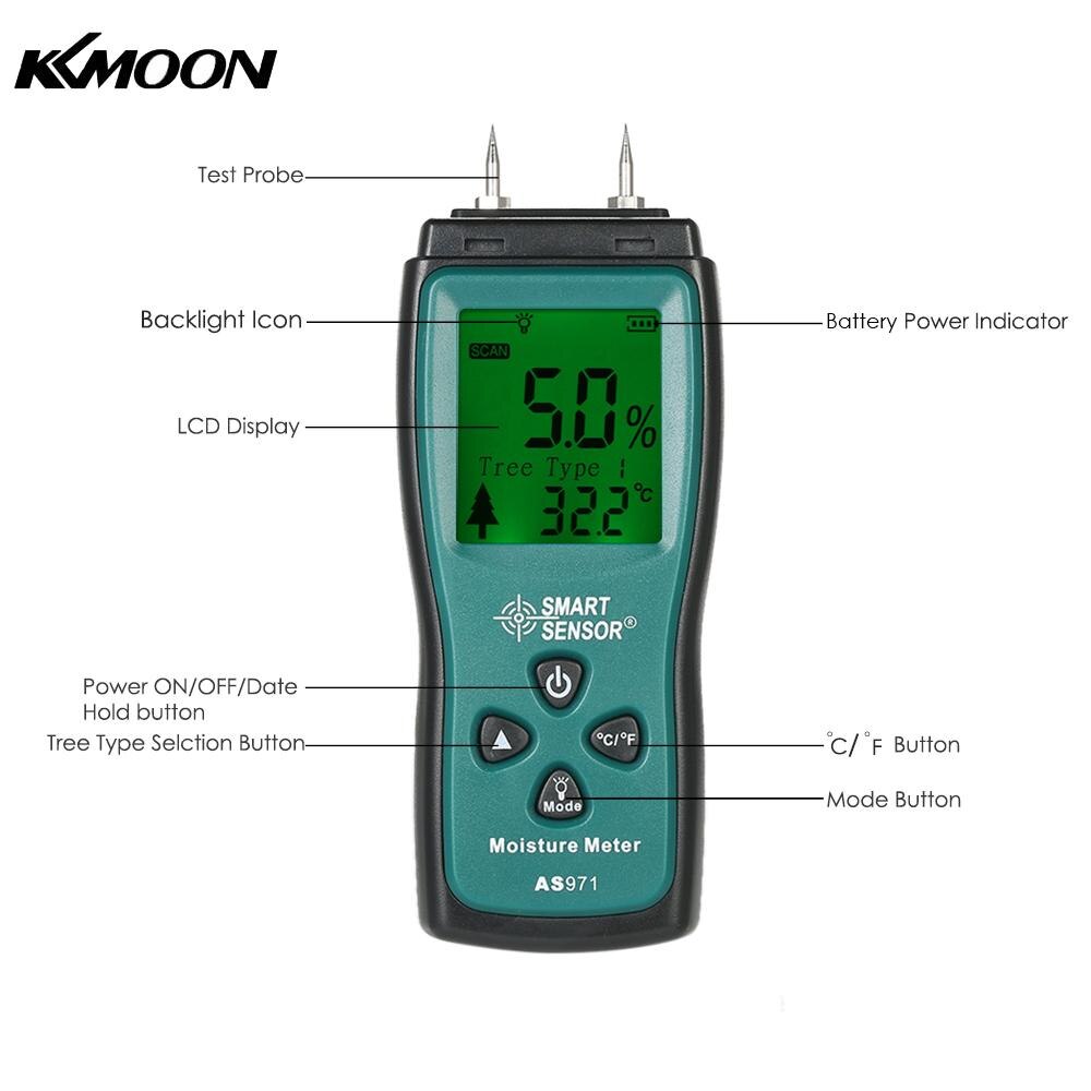 Handheld Two Pins Digital Wood Moisture Meter Wood Humidity Tester Timber Damp Detector with LCD Display Probe Range 2%~70%