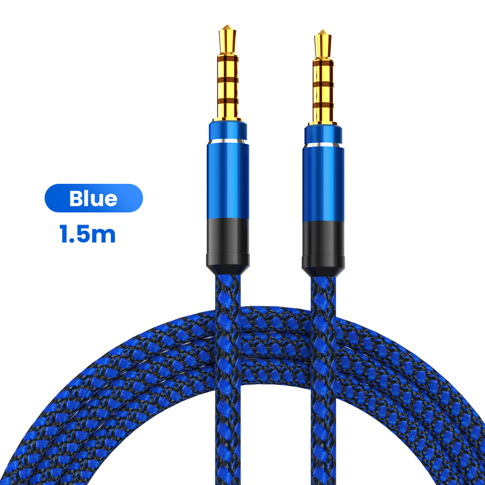 NNBILI 1.5M Jack 3.5mm Kabel audio Nylonowy oplot 3.5mm Samochodowy kabel AUX Przedłużacz słuchawek Kod do telefonu MP3 Samochodowy zestaw słuchawkowy Głośnik: BIAŁY